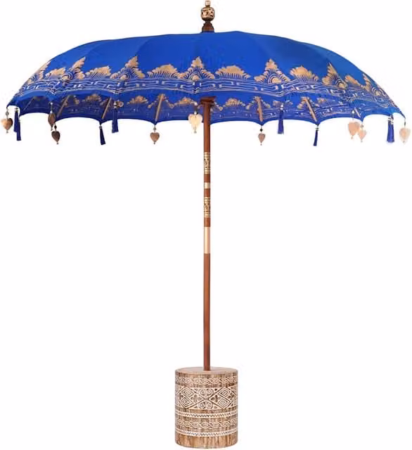 Ombrellone balinese con base 215 x 215 x 260 cm atmosfera tropicale pratico giardino in cotone blu 02_0055947