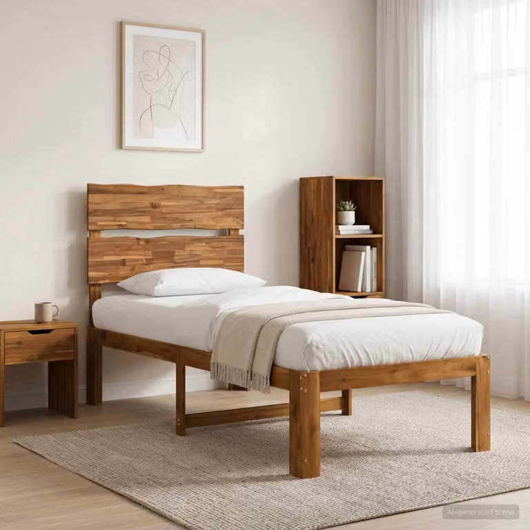Letto Singolo con Testiera vidaXL ROSTOCK in Legno di Acacia Naturale, Colore Marrone, L: 75 cm, P: 190 cm, H: 79 cm