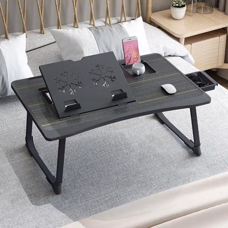 Tavolino per laptop da letto e da tavolo - Scrivania pieghevole - Regolazione in altezza a 6 livelli - Con cassetto - 40×60×28 cm - Rettangolare - Grigio chiaro