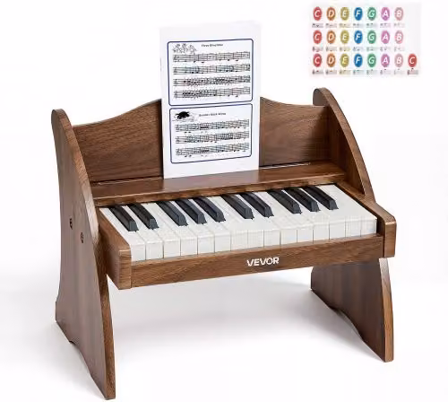 Tastiera per Pianoforte VEVOR per Bambini in Legno Marrone con 25 Tasti, Mini Strumento Musicale Educativo con Suono Realistico e Doppia Alimentazione, L/P/H: 41 x 30 x 30 cm