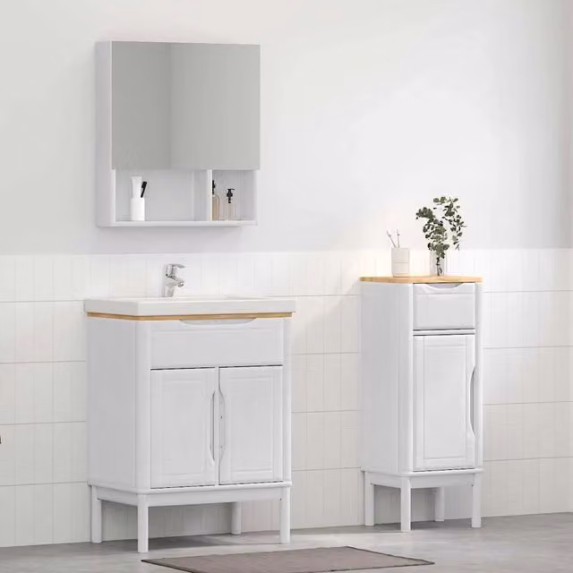 Set di mobili per il bagno vidaXL in legno di pino bianco con mobile lavabo e armadietto a parete L/P/H: 80 x 40 x 60 cm