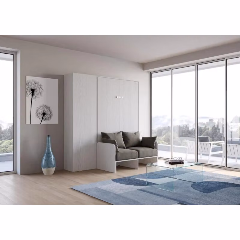 Letto a scomparsa verticale Itamoby Kentaro con divano e colonna, Bianco Frassino – 2