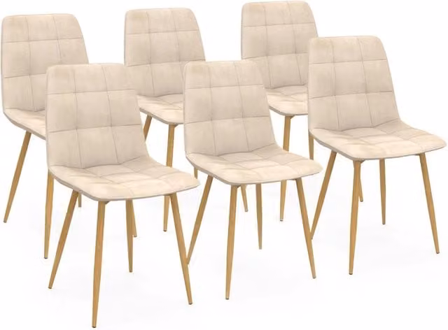 Set di 6 sedie da pranzo MILA IDMarket in velluto beige con gambe effetto legno