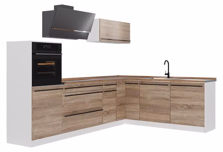 Cucina angolare completa Vicco R-Line Sonoma/Bianco 287 x cm senza piano di lavoro, Model 67544