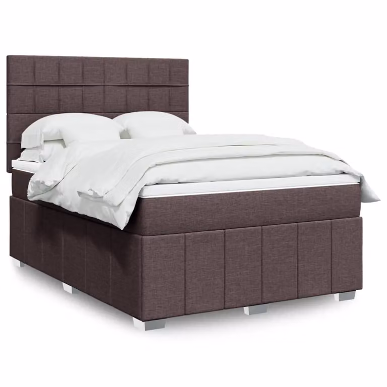 vidaXL Giroletto a Molle con Materasso in Tessuto Marrone e Bianco L/P: 160 x 200 cm