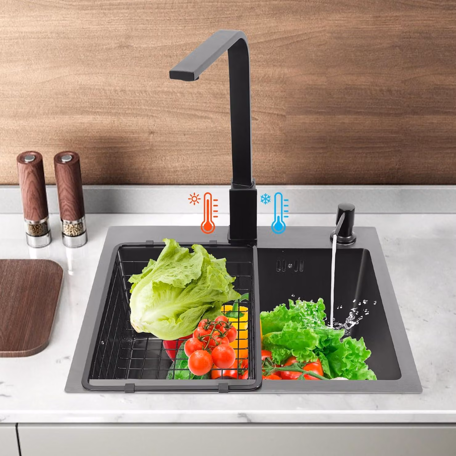 Lavello da incasso per cucina - Rotazione a 360° con rubinetto e scarico