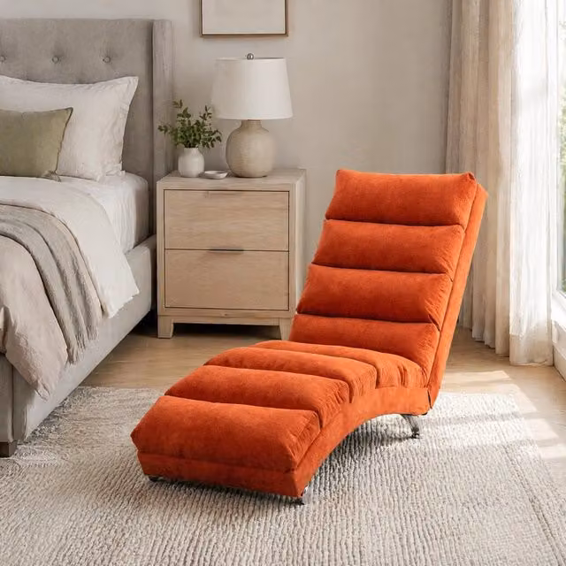 Desviae Chaise longue massaggiante fissa con vibrazione delicata tasca laterale in lino arancione schienale ergonomico