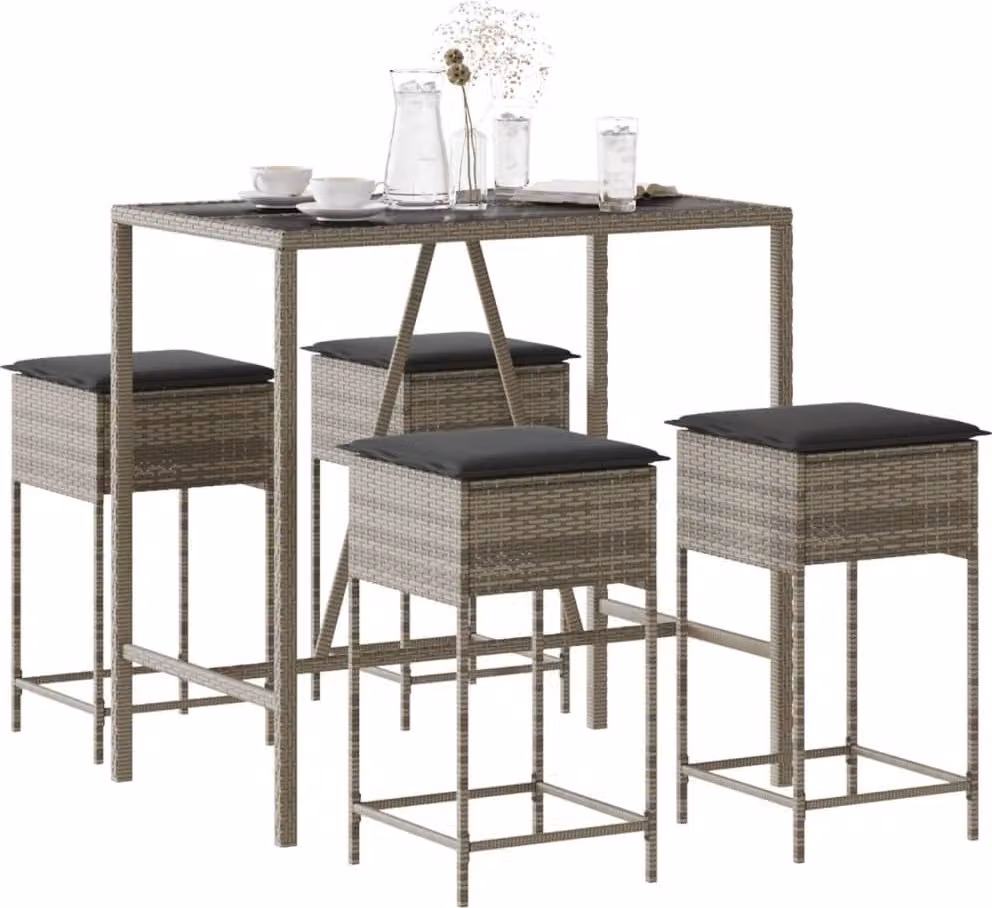 Maison Exclusive - Set da bar da giardino 5 pezzi con cuscini grigio in polyrattan
