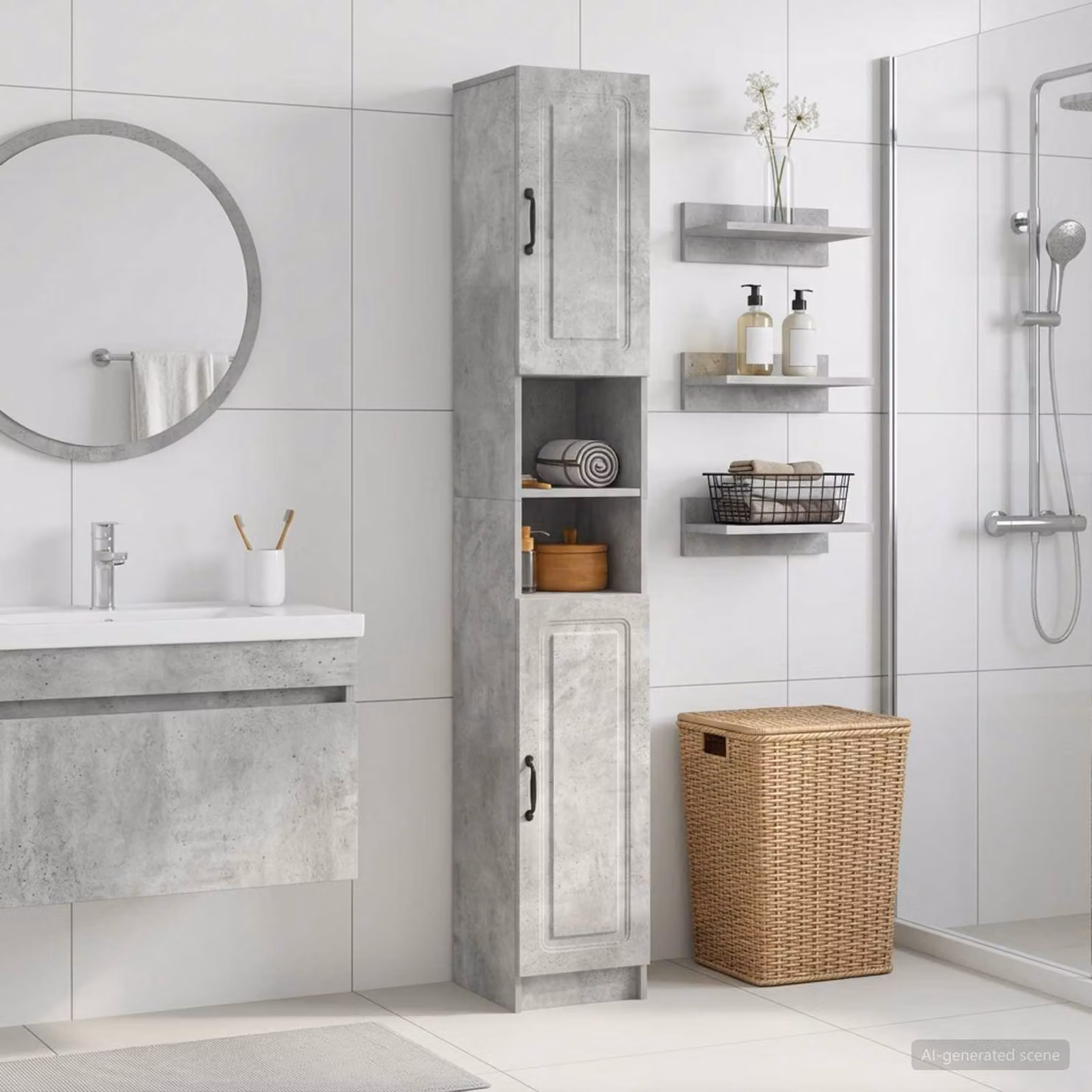 vidaXL Armadio da Bagno UTRECHT Moderno con Ripiano Aperto e Ante a Battente Grigio e Nero