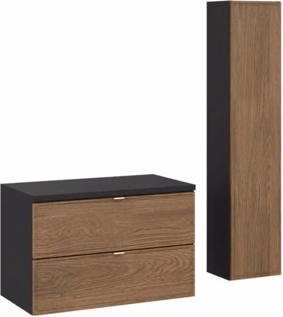 Set da bagno SAVIA: mobile sottolavabo 80cm + piano lavabo + colonna di contenimento