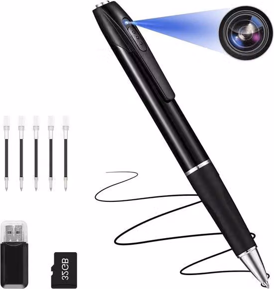 Mini telecamera di sicurezza portatile da 32 GB con risoluzione 1080p per uso domestico e in ufficio, con 5 ricariche di inchiostro