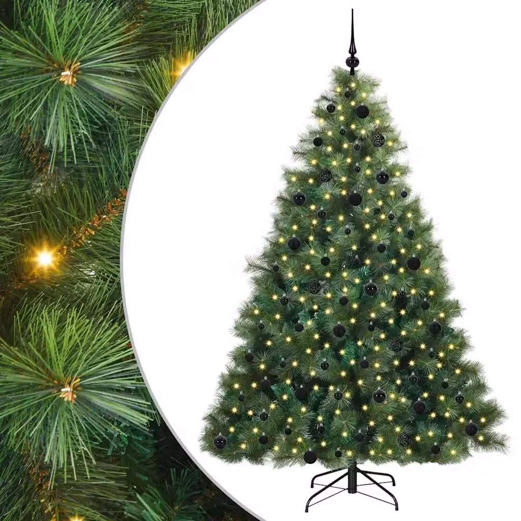 Albero di Natale artificiale moderno vidaXL verde con 300 LED luce bianca calda in PE e PVC, Altezza: 210 cm – 2