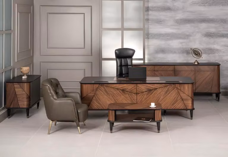 Designer Büro Arbeit Zimmer Set Schreibtisch Stuhl Komplett Set Möbel 5tlg.