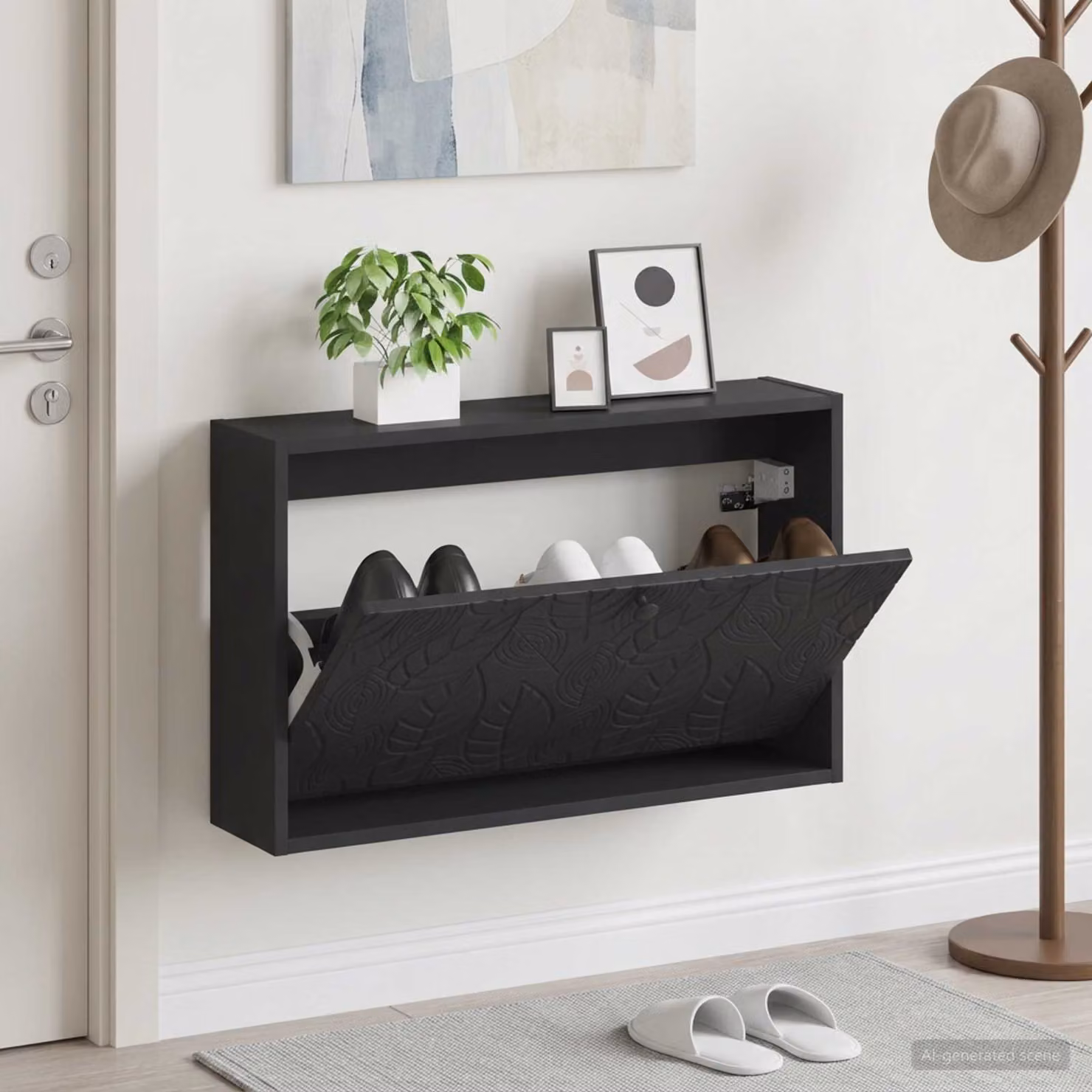 vidaXL Mobiletto per Scarpe da Muro DELFT Moderno Nero L: 71 cm, P: 17 cm, H: 43 cm