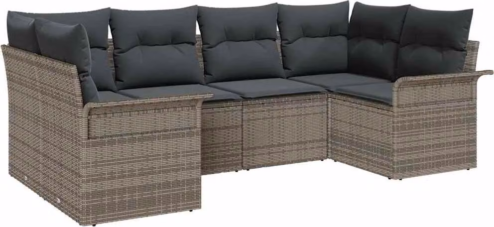 Set Divano da Giardino 6 pcs Grigio Poly Rattan