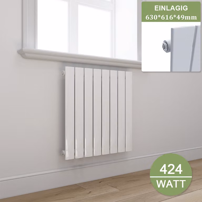 Radiatore a pannello ELEGANT Design Radiatore a pannello orizzontale attacco laterale 630x616mm Bianco Radiatore a pannello monostrato