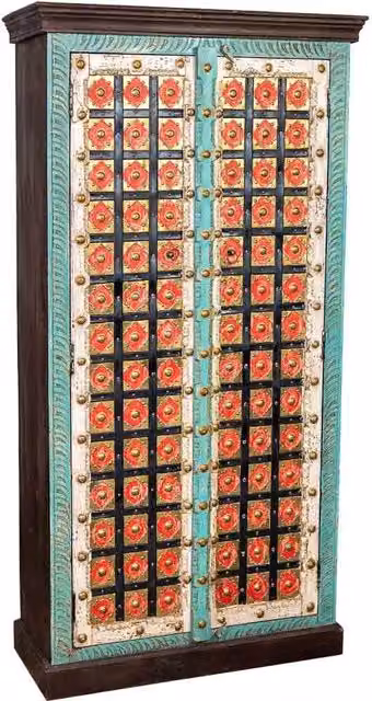 Armadio in legno WANDERLUST DECO con 2 ante, finitura blu e marrone, L: 90 cm, P: 40 cm, H: 180 cm – 1