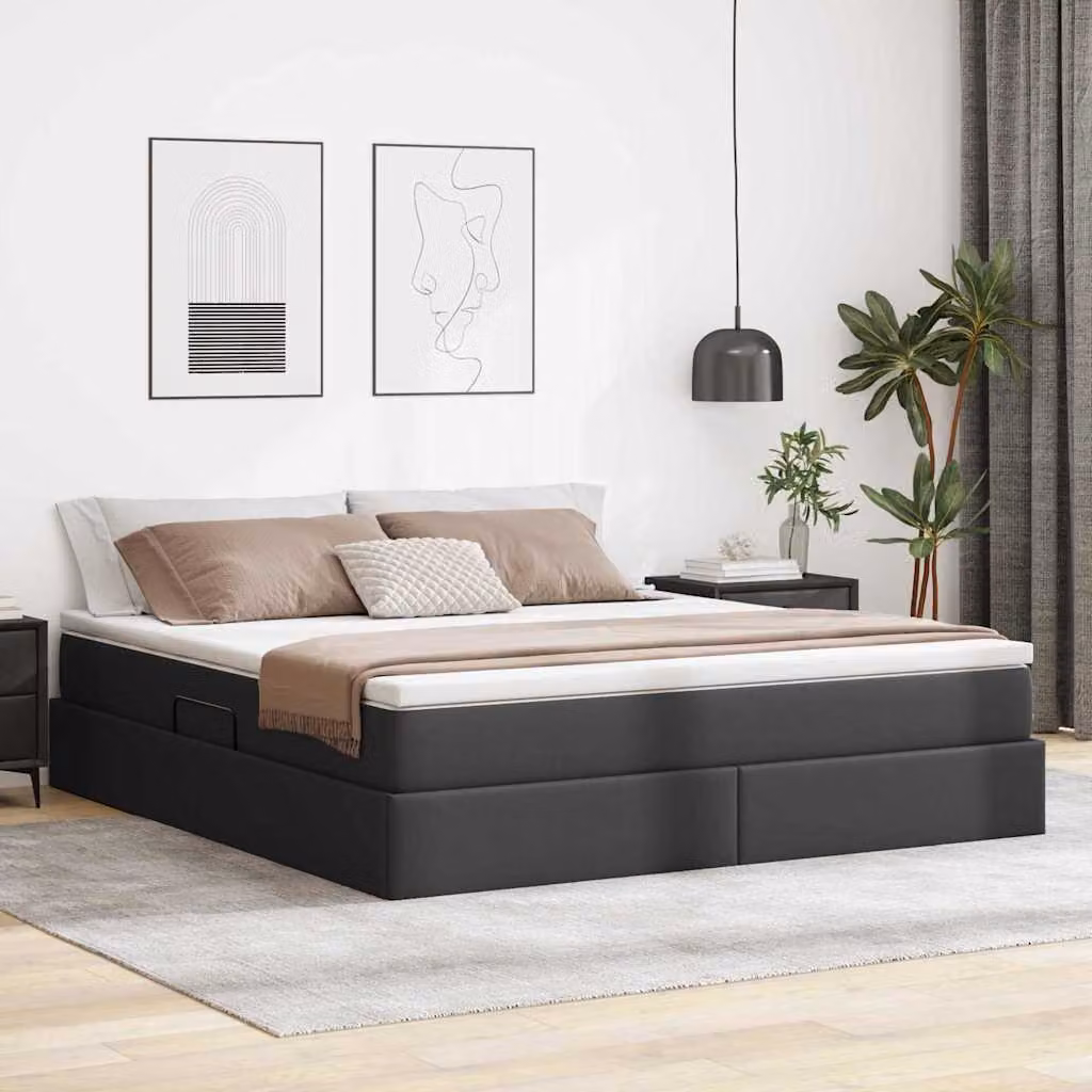 Letto con contenitore e materasso ibrido vidaXL in ecopelle nera L: 160 cm, P: 200 cm, H: 204 cm – 1