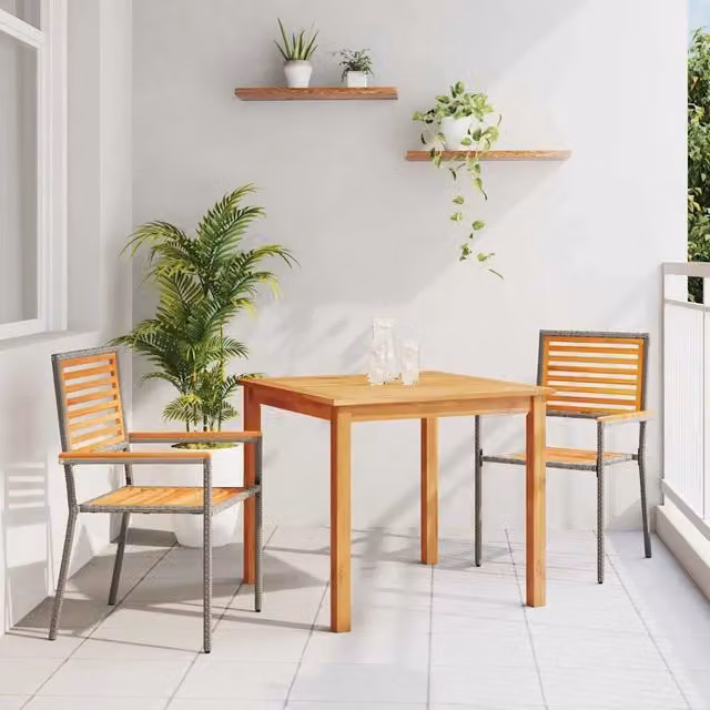 Set da Pranzo per Giardino 3 pz Grigio Legno di Acacia Massello 3365512