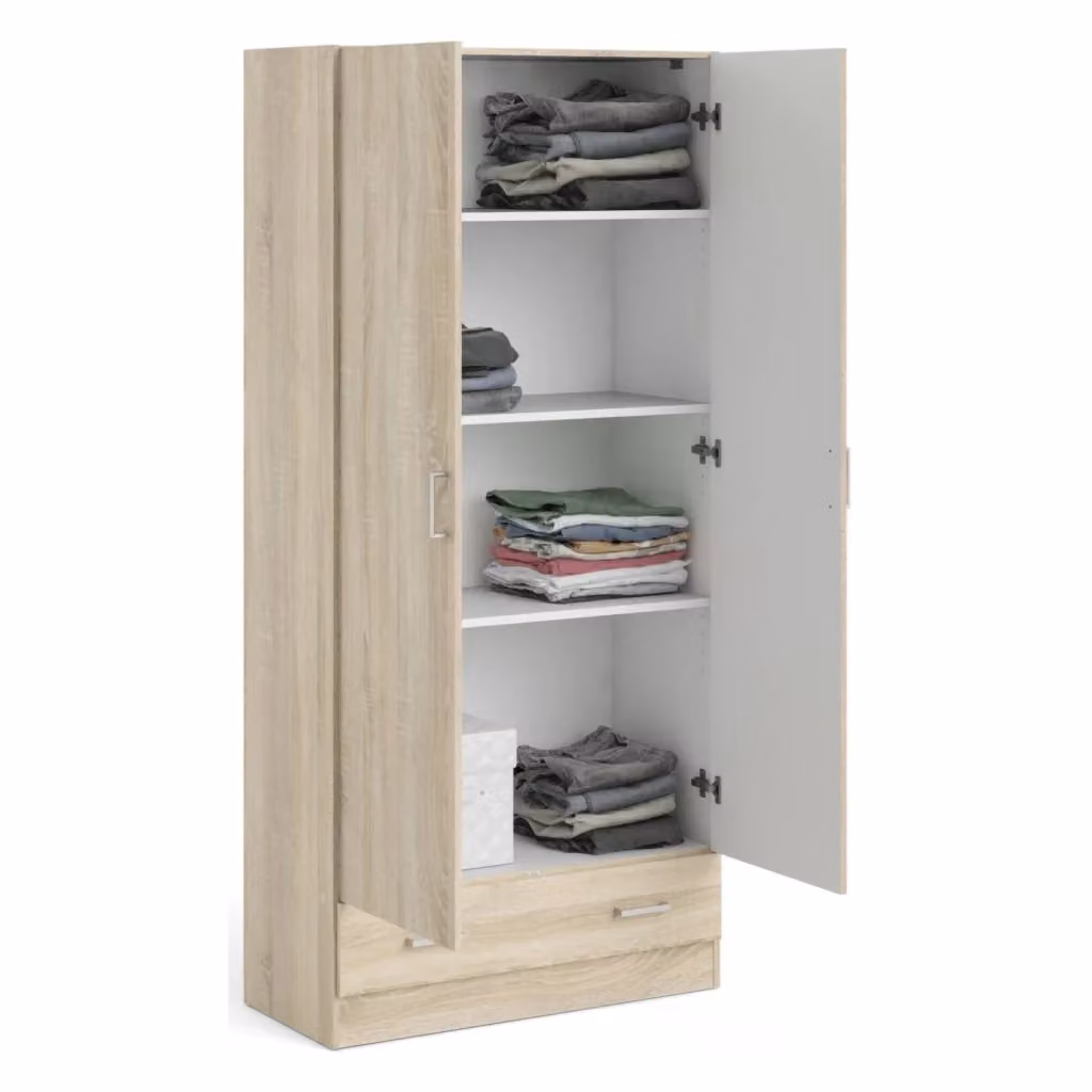 Amylya Armadio Multiuso Moderno con 2 Ante e 1 Cassetto, Colore Marrone Quercia e Beige, L: 35.7 cm, P: 79.4 cm, H: 170.4 cm – 2