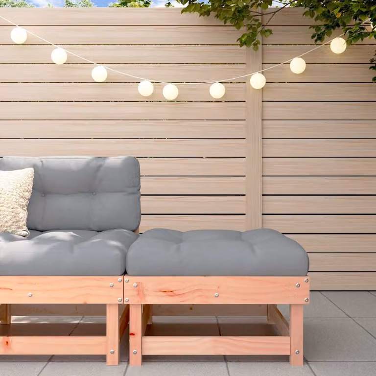 vidaXL Poggiapiedi da Giardino in Legno di Douglas con Cuscini, Marrone e Grigio