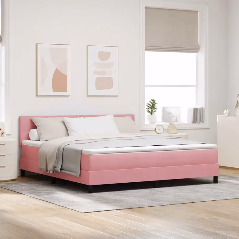 Letto a molle con testiera vidaXL in velluto rosa L/P/H: 180 x 200 x 203 cm