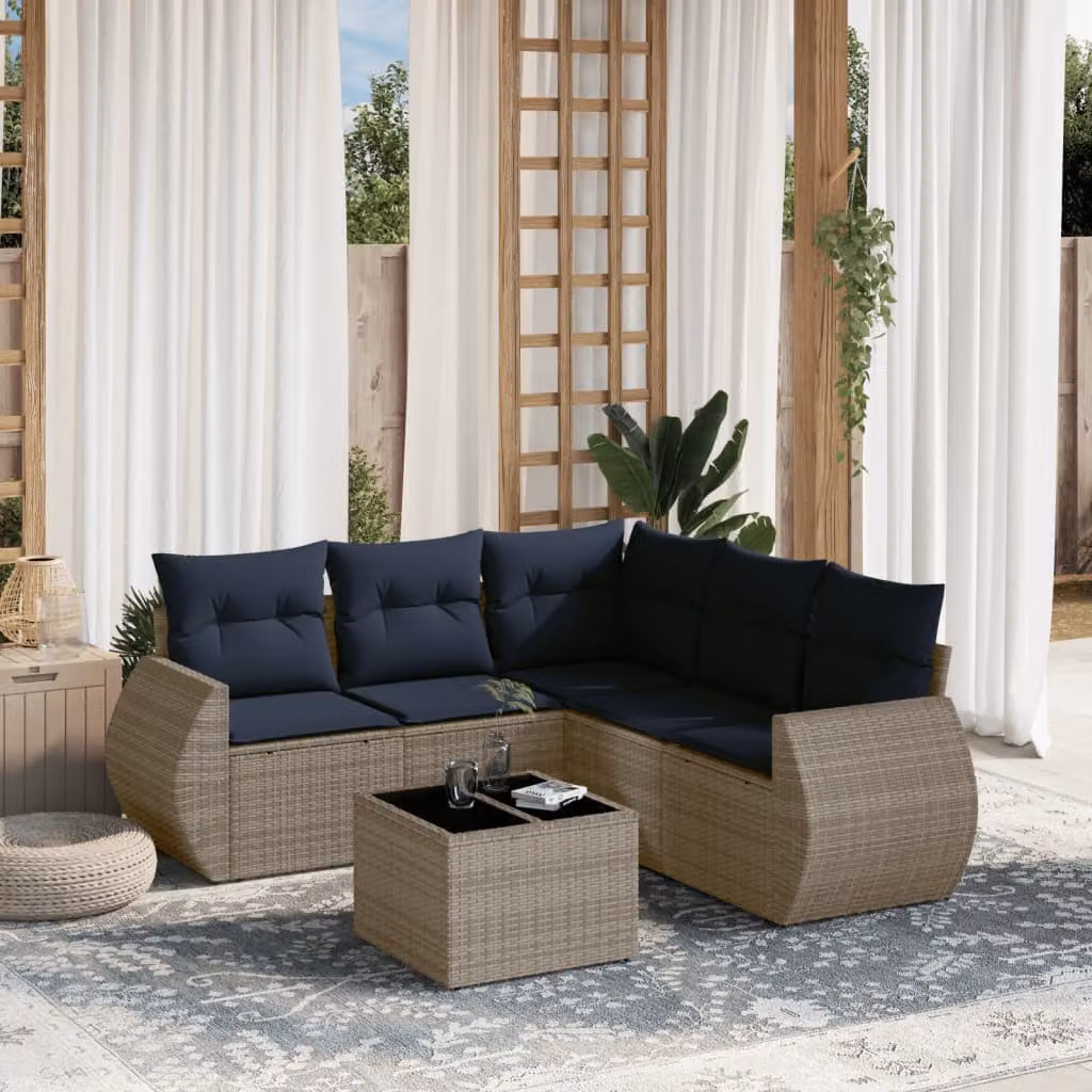 Set da giardino vidaXL in polyrattan grigio composto da 6 pezzi con cuscini e tavolino da caffè