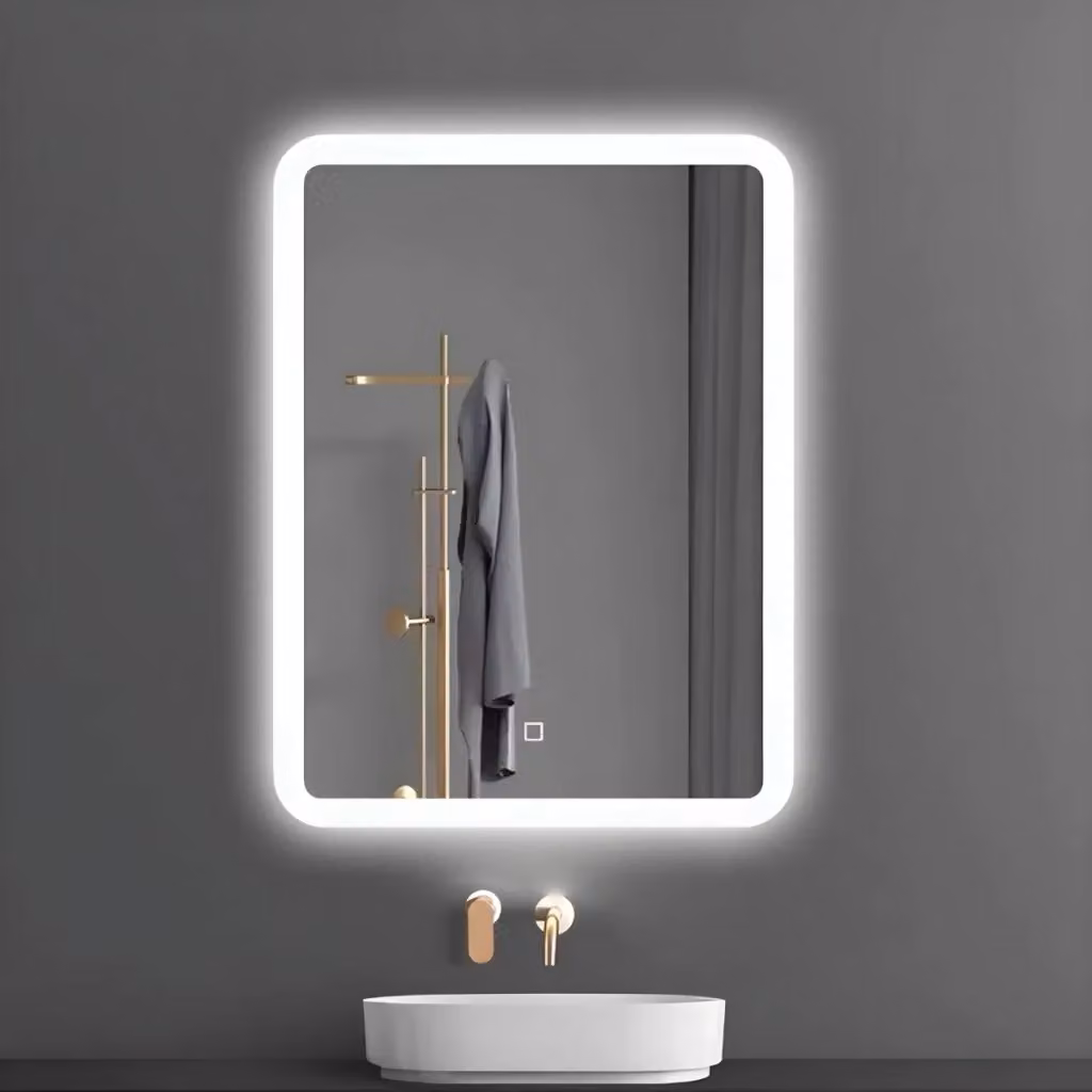 Specchio rettangolare con LED dimmerabile e interruttore touch OGOMONDO, colore argento, L: 60 cm, H: 80 cm