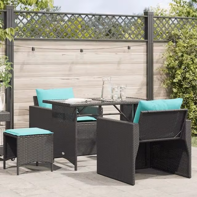 Set Divani da Giardino 4 pz con Cuscini Nero in Polyrattan 366367