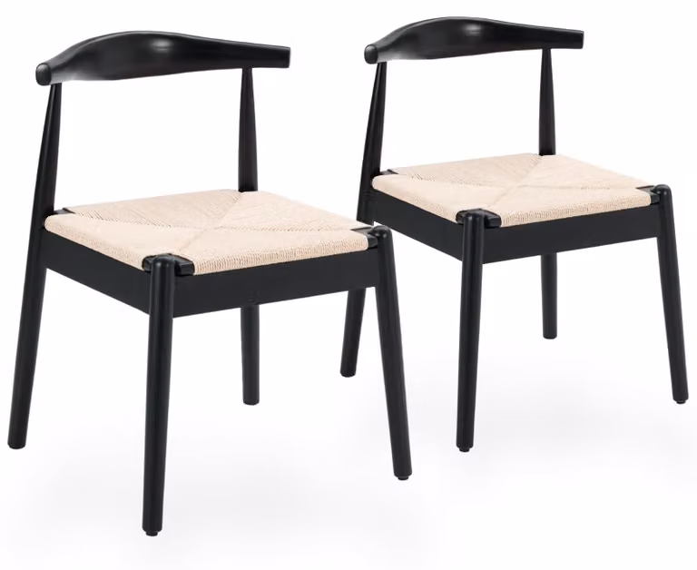 Set di 2 sedie da pranzo, seduta in corda di carta, legno, 47x48 cm