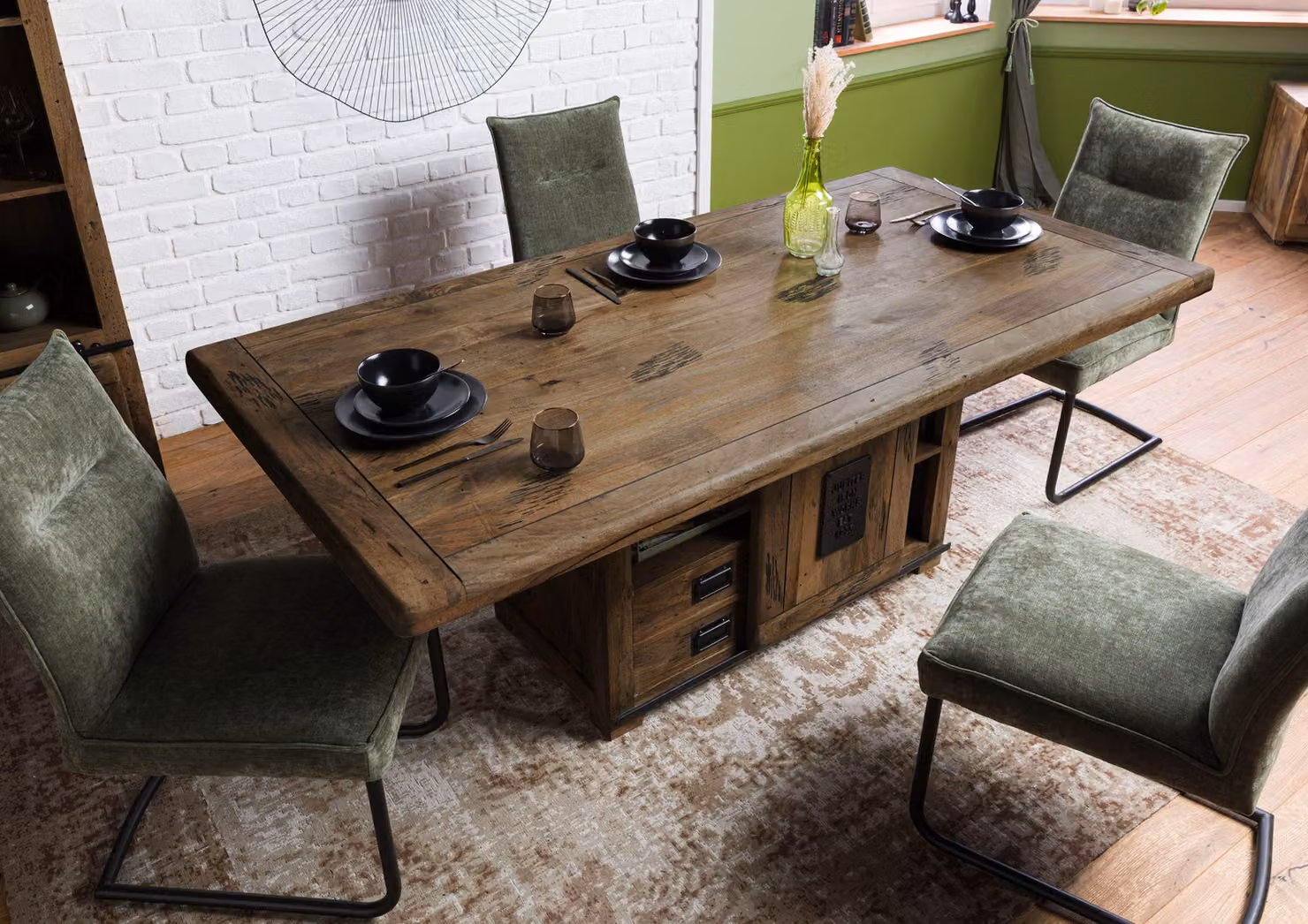 MASSIVMOEBEL24 | Tavolo da Pranzo RAILWAY # 4014 in Legno di Mango – Laccato Marrone 240x100x76