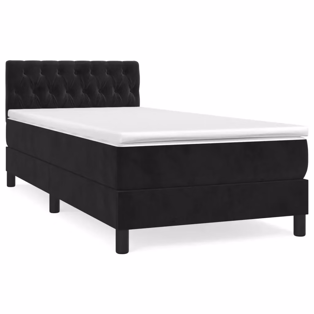Letto Ibrido vidaXL con Giroletto a Molle e Materasso in Velluto Nero e Bianco L/P/H: 193 x 90 x 78 cm – 2