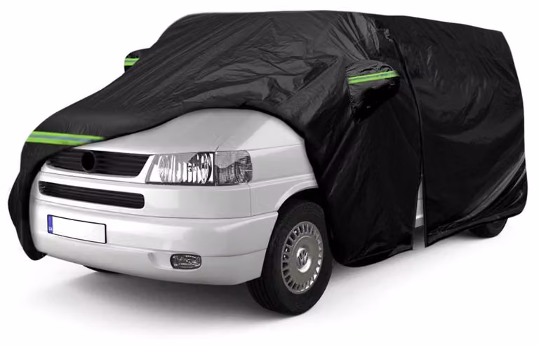 Copertura per auto, tipo garage completo, per furgone VW T4 a passo corto (450-470 cm), colore nero, tessuto 300D, resistente ai raggi UV e alle intemperie
