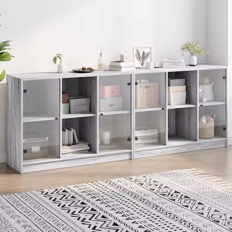 vidaXL Libreria Moderna con Ante in Vetro Grigia per Soggiorno L: 204 cm, P: 37 cm, H: 75 cm
