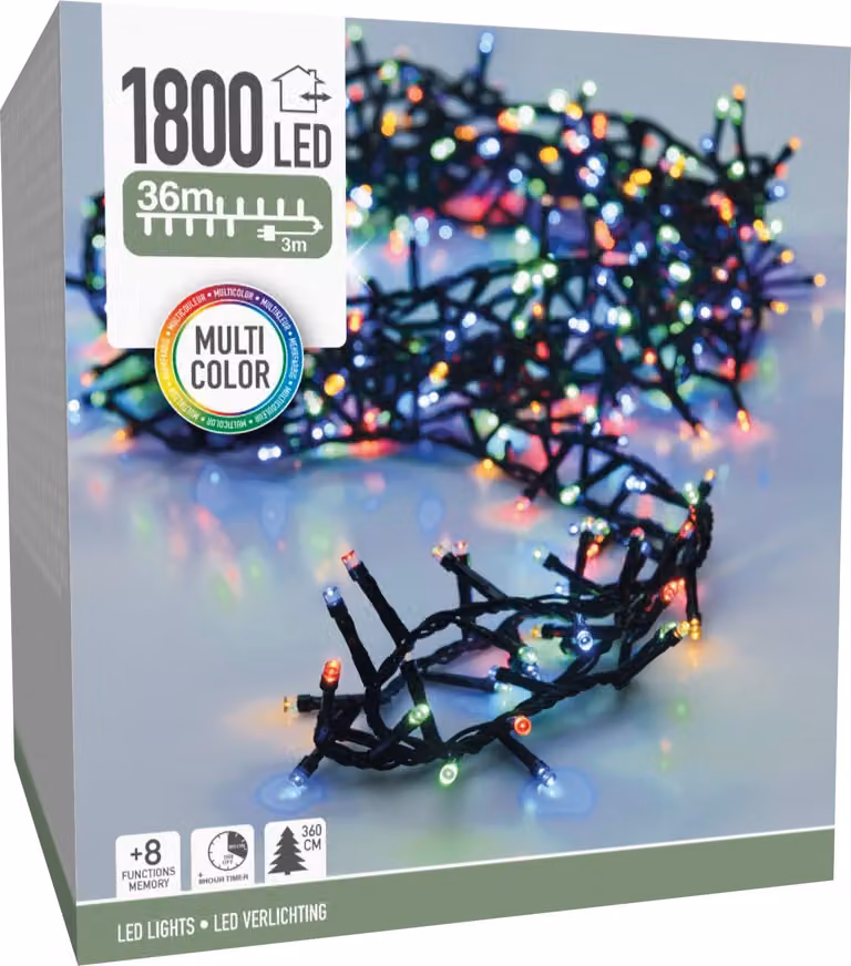 Catena luminosa a LED colorata, 1800 LED, cavo verde, per interni/esterni, 33 m