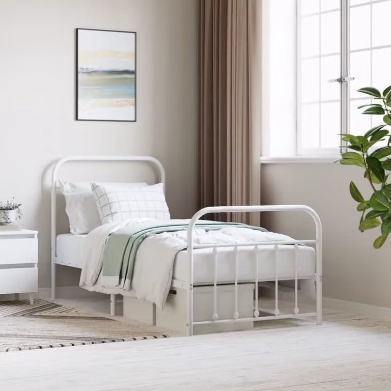 vidaXL Giroletto con testiera e pediera in metallo bianco 90x200 cm - Giroletto - Cornici per letti - Giroletto - Letto