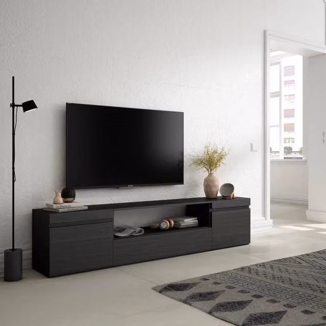 Mobile TV, 200x35x45cm, soggiorno, Per TV fino a 80", Mobile Soggiorno, Nero RF2184