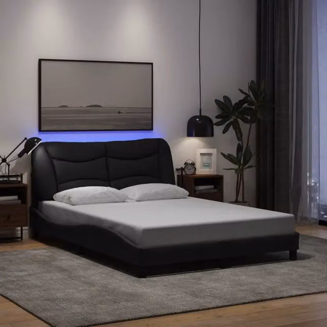 Giroletto con LED senza Materasso-Struttura Letto Hvar Nero 140x200 cm in Tessuto