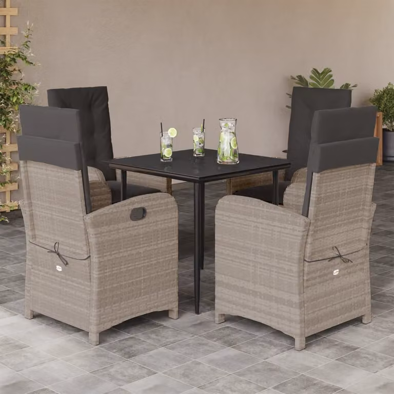 Set Pranzo da Giardino vidaXL in Polyrattan con Cuscini e Tavolo in Vetro, 5 Pezzi, Grigio Antracite