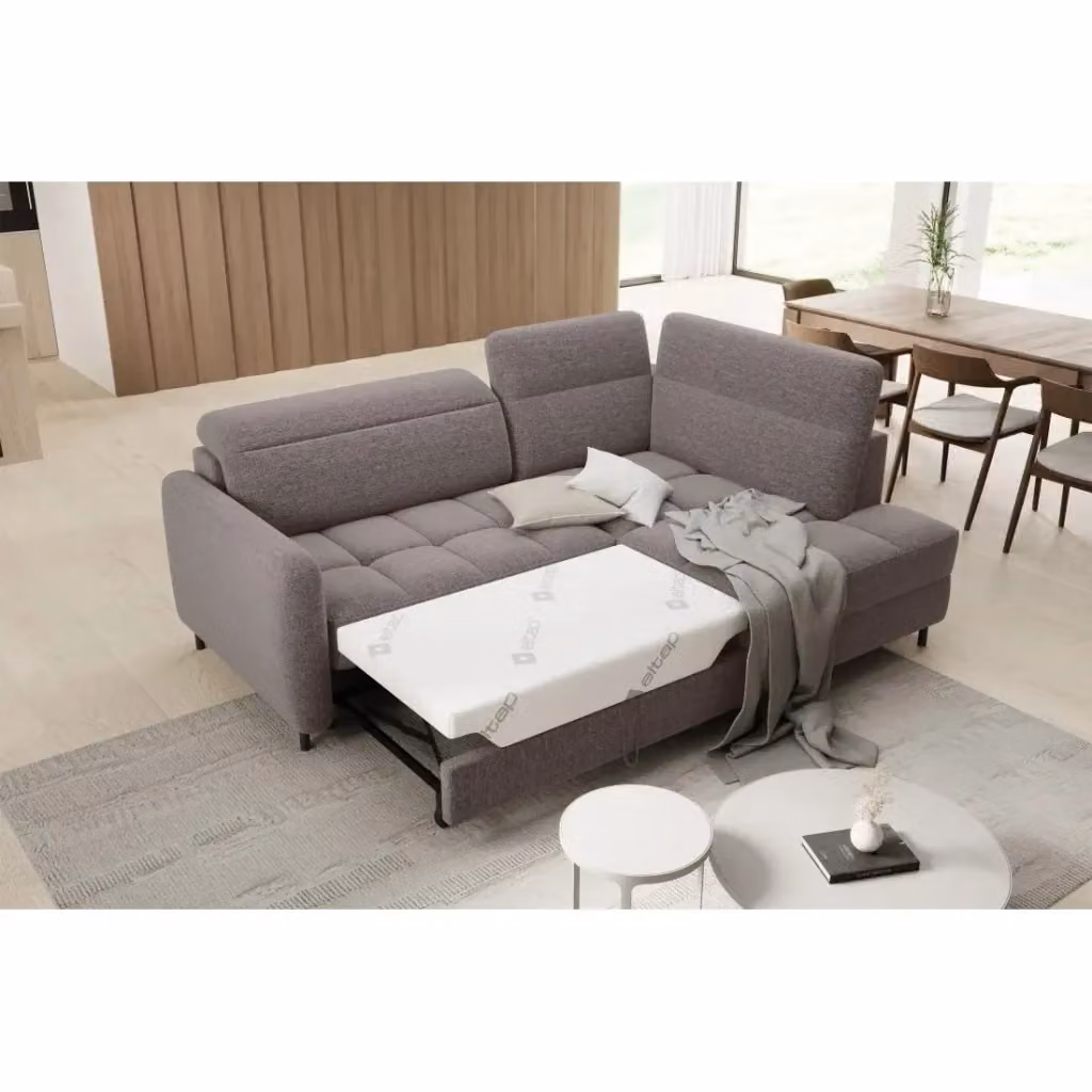 Divano ad angolo destro convertibile BARNEA MEUBLORAMA marrone con contenitore e funzione letto, L: 208 cm, P: 100 cm, H: 114 cm – 2