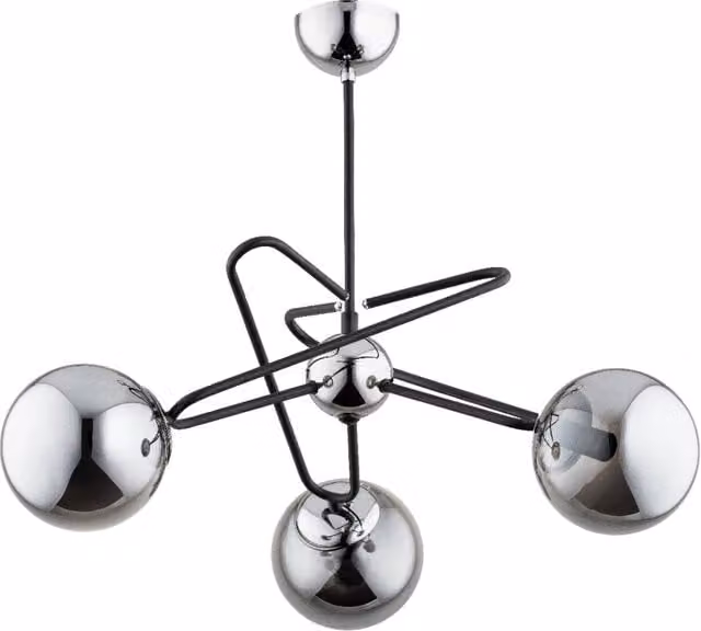 Lampadario a sospensione moderno Alfa in metallo e vetro nero e cromo con 3 lampadine E14