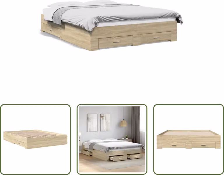 The Living Store Struttura letto con cassetti rovere Sonoma 160x200cm materiale legno