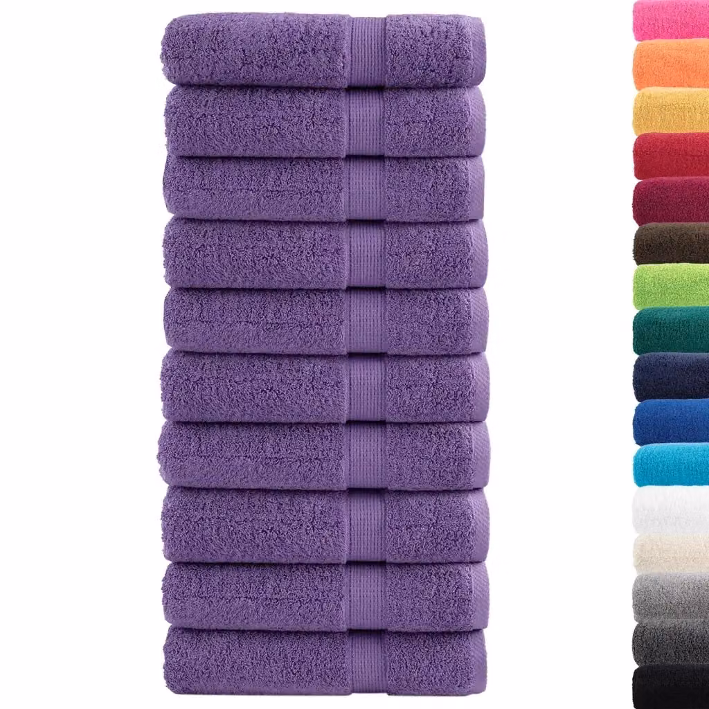 Set di 10 asciugamani da doccia SOLUND in cotone spugna viola, L 70 cm x P 140 cm, 600 g/m2 – 2