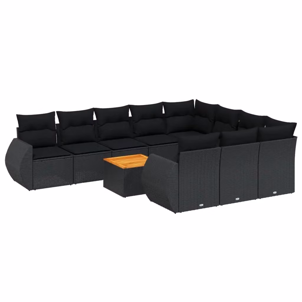vidaXL Set Divani da Giardino 11 pz in Polyrattan e Legno di Acacia con Cuscini Neri e Tavolino da Esterno – 2