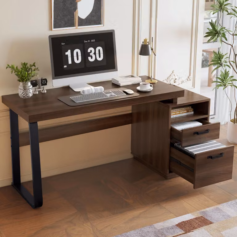 Fortuna Lai: Scrivania moderna in stile minimalista, dimensioni 135 x 54 cm. Piano in MDF, struttura in acciaio di alta qualità, estremamente resistente, design multifunzionale con spazio contenitivo, cassetto silenzioso, portaoggetti