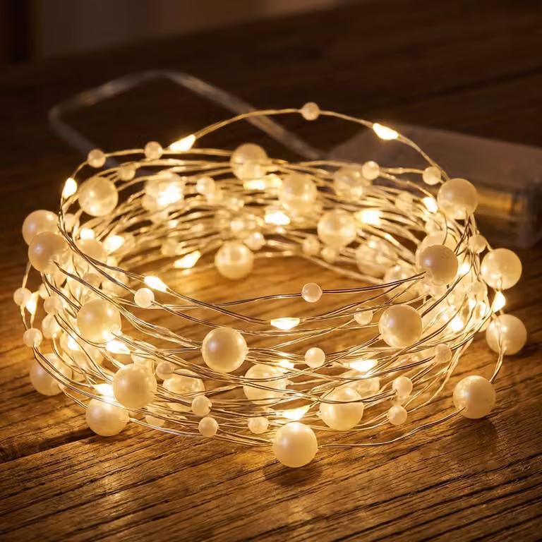 Catena di luci a LED, 2 metri, 20 lampadine, luce bianco caldo, con timer, grado di protezione IP44