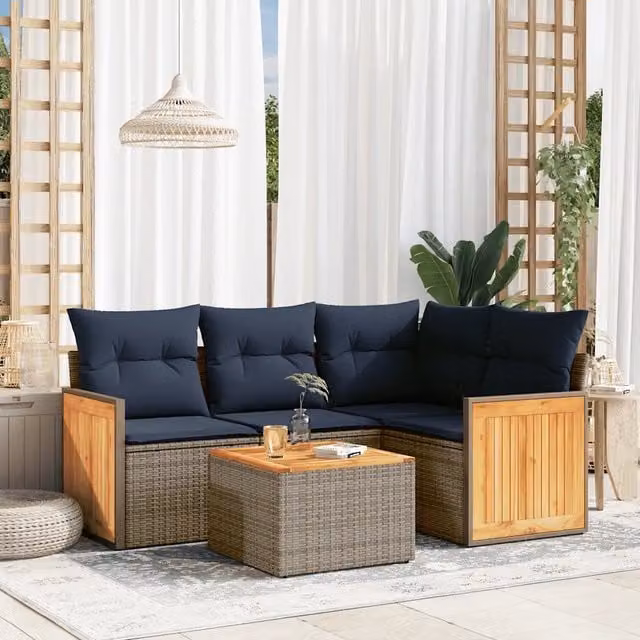 Set Divani da Giardino 5 pz con Cuscini Grigio in Polyrattan 3227622