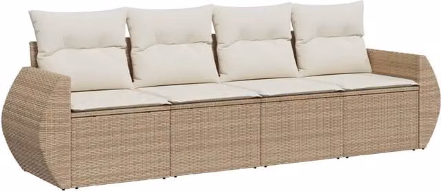 Set Divano da Giardino 4 pz | Set Salotto da Giardino con Cuscini Beige in Polyrattan