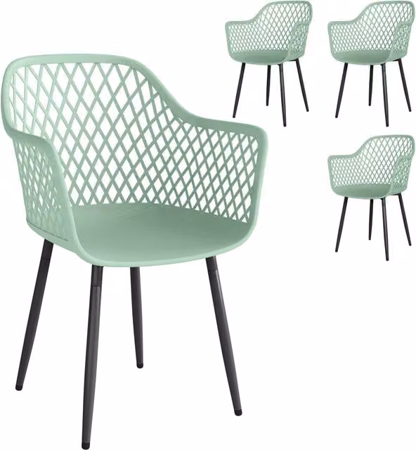 Set di 4 sedie da giardino con braccioli e schienale diamantato Xylo colore verde