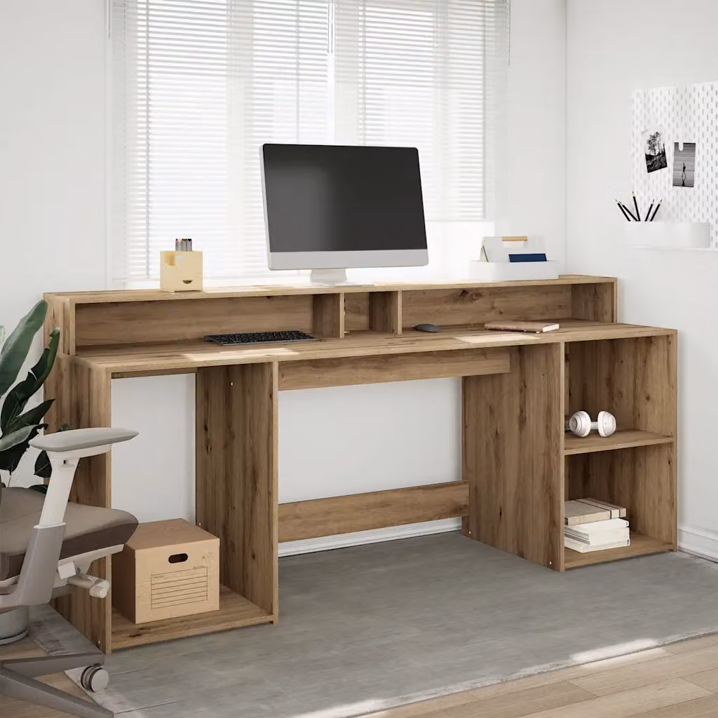 Scrivania da ufficio moderna vidaXL in MDF color rovere marrone L: 200 cm, P: 55 cm, H: 91 cm